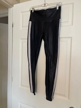 SPANX Black Leggings with Light Gray Side Stripes